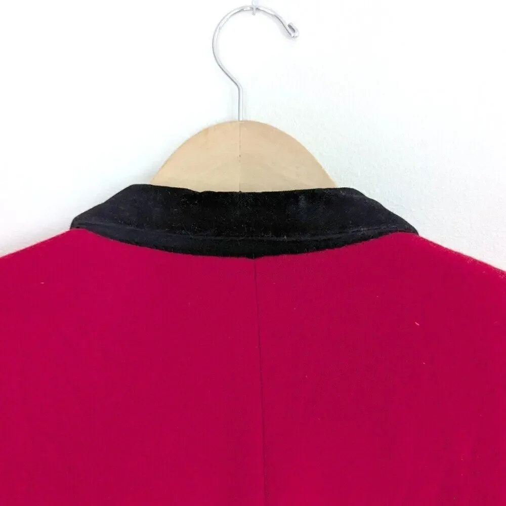 Vintage Red Wool and Velvet Cropped Double Breasted Jacket Red Coat